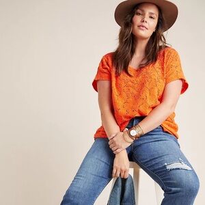 Maeve Karine Orange Beaded Lace Top | Size 2